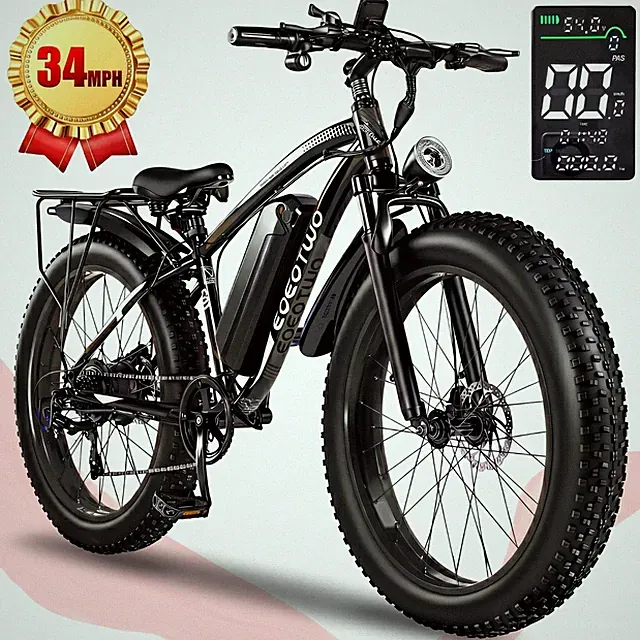 26"Fat Tire Electric Bikes for Adults 1500W 34MPH 60Miles Fast Mountain Bicycle