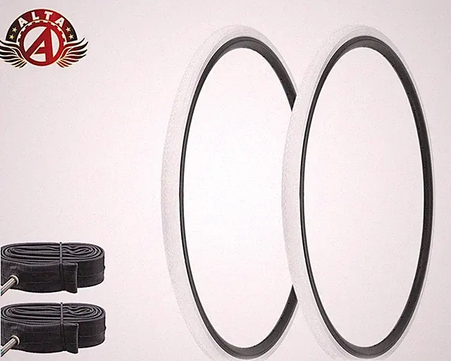 2 ALTA BICYCLE 700 x 28c LIGHTWEIGHT WHITE TOURING TIRES w/60MM PRESTA TUBES.
