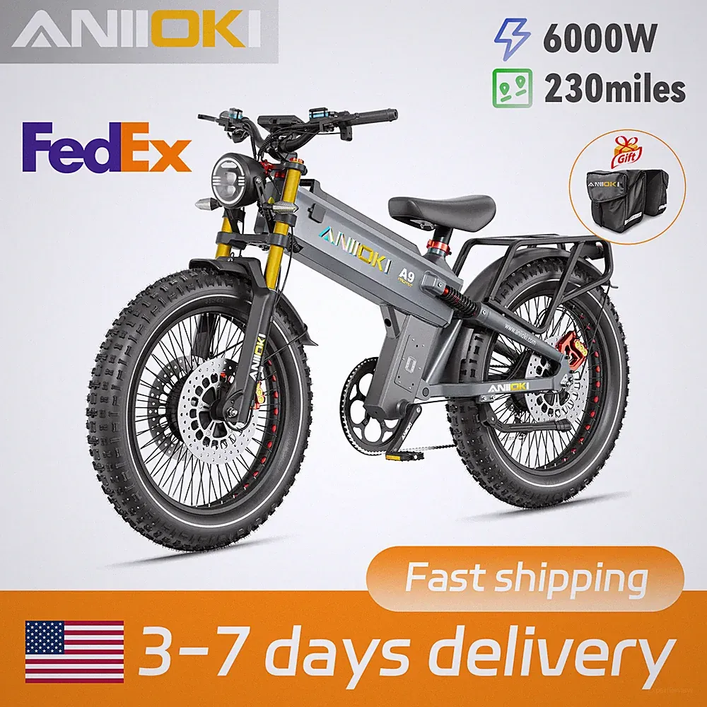 2025 26"Aniioki Fat Tire Dual Motor 6000W Electric Bike 60V 70AH For Adults HOT