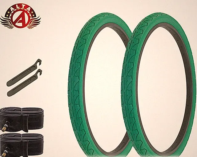 ALTA BICYCLE CRUISER DURABLE TIRE 26 x 1.95 GREEN CITY CAVALIER SLICK 6pc SET.