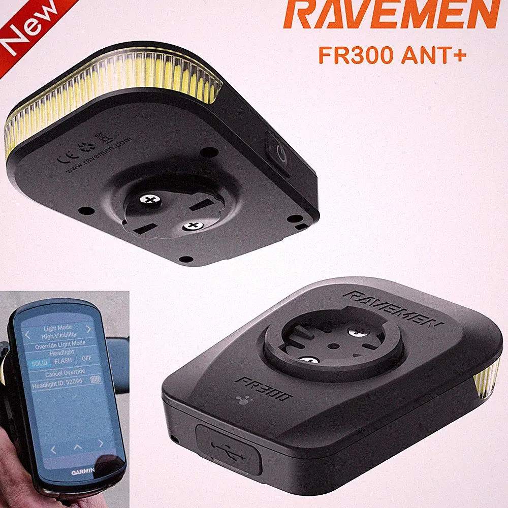 RAVEMEN FR300 ANT+ Bike Front Light for Garmin Bicycle Headlight Rechargeable