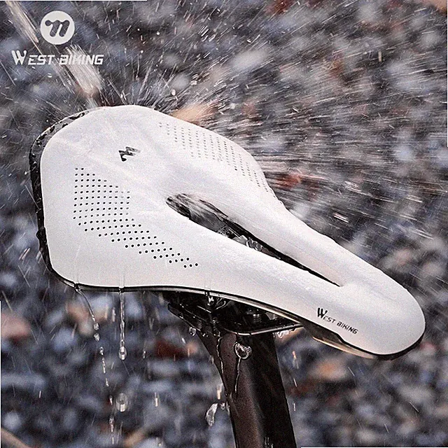 WEST BIKING Bicycle Saddle Cushion Steel Rail Leather Cycling Bike Saddle White